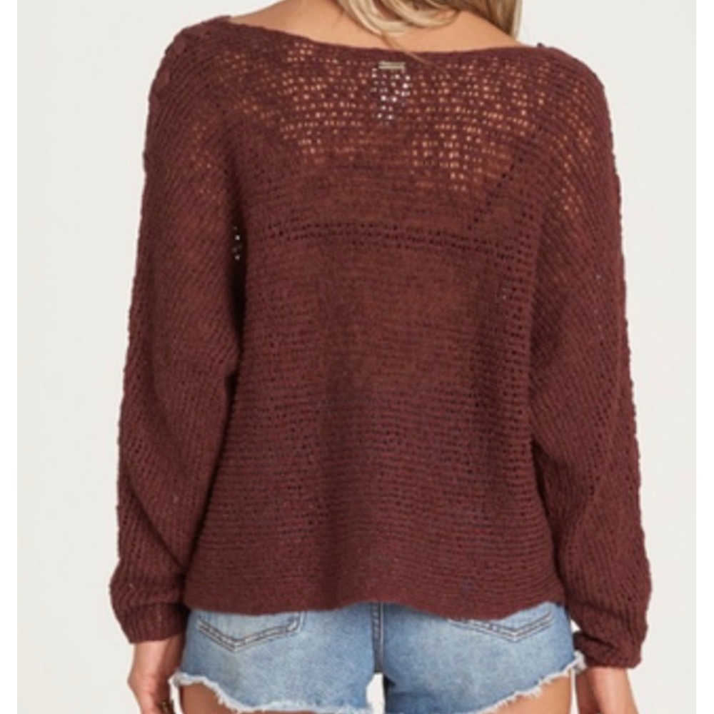 Billabong Womens Burgundy Open Knit Lace Up Sweater Small Boho Coastal Festival - Picture 10 of 10